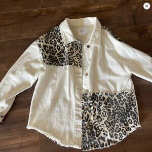 Le Lis White Denim Leopard Shacket - Size L